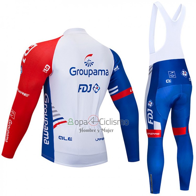 Groupama FDJ Ropa Ciclismo Culotte Largo 2018 Mangas Largas Blanco Azul Rojo
